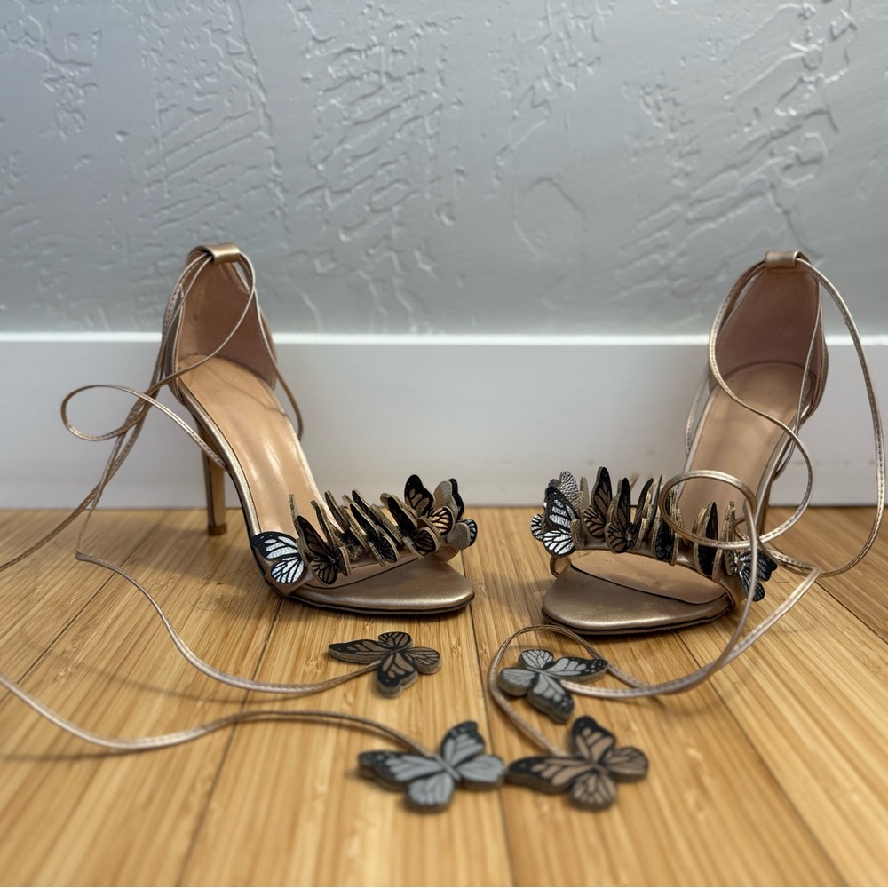 Elegant Butterfly Embellished Champagne-Colored Heels